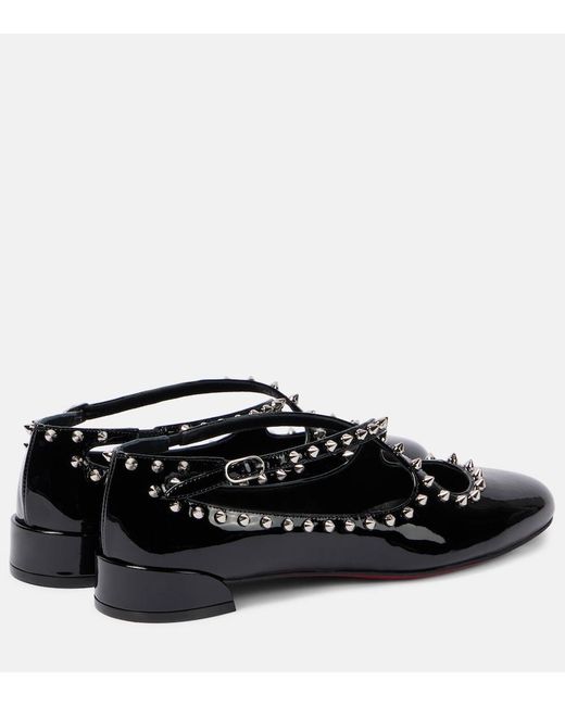 Christian Louboutin Black Pilouta Jane Spikes Patent Flat