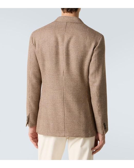 Saman Amel Brown Prince Of Wales Check Alpaca Blazer for men