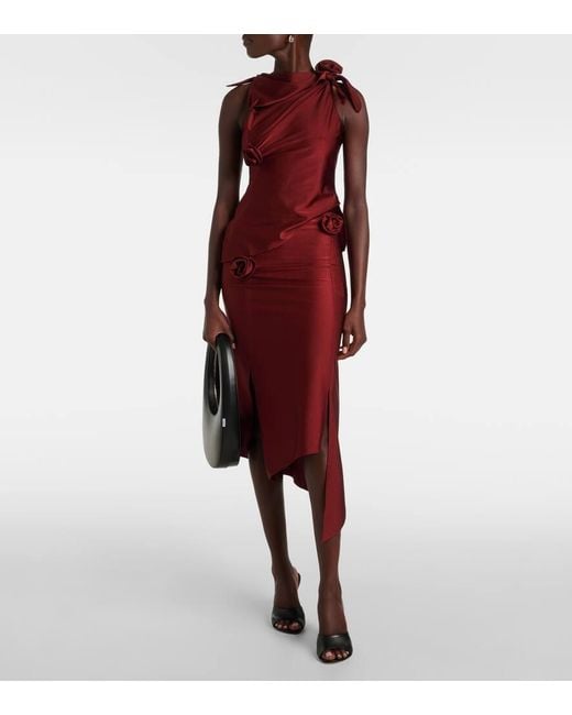 Coperni Red Floral-Applique Asymmetric Midi Skirt