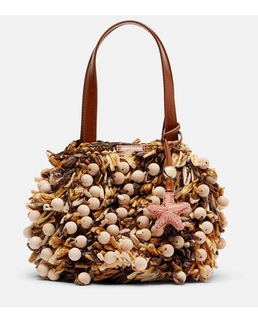 Aquazzura Brown Pom Pom Beaded Top-Handle Bag