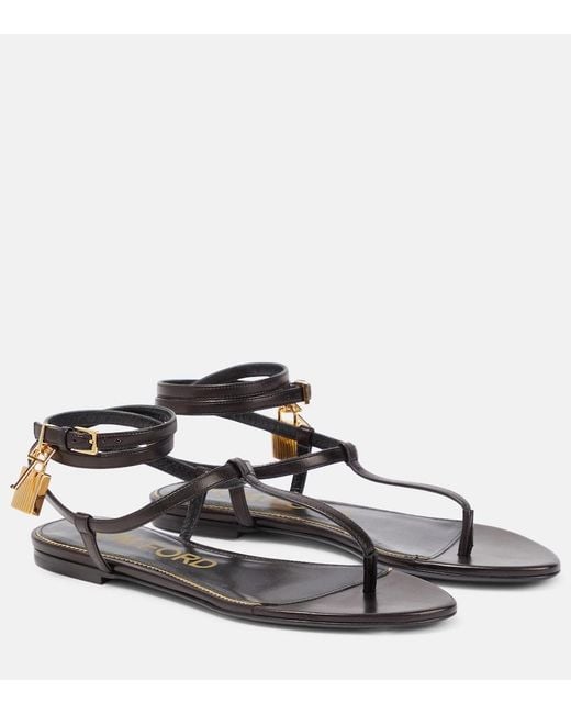 Tom Ford Black Padlock Leather Thong Sandals