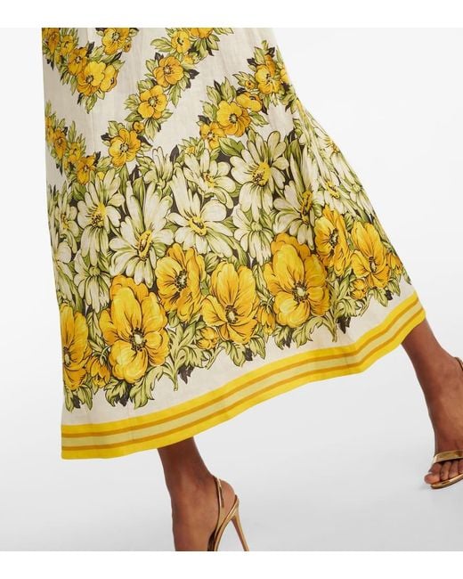 ALÉMAIS Yellow Gisela Midikleid Mit Blumigem Print