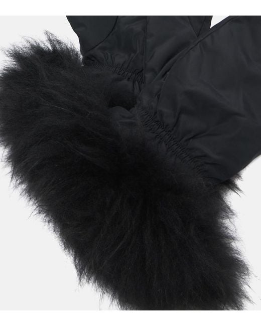 Yves Salomon Black Wool-Trimmed Down Gloves