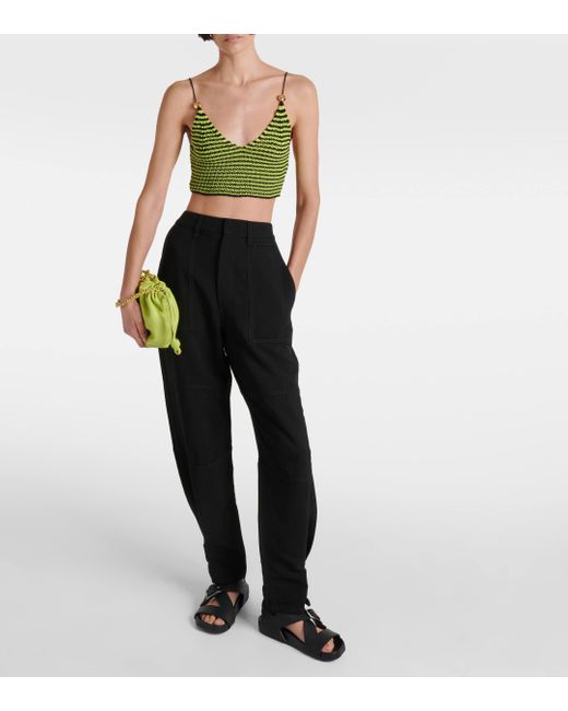 Loewe Green Striped Knitted Cotton-blend Crop Top
