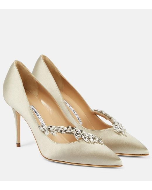 Manolo Blahnik Metallic Nadira 90 Embellished Satin Pumps