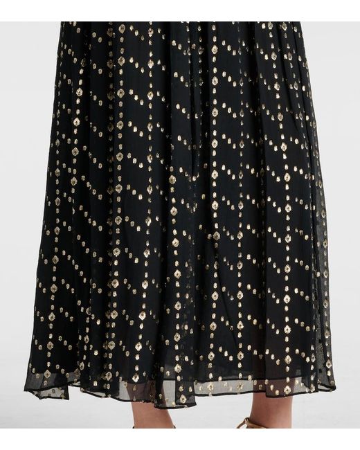 Ulla Johnson Black Kasia Silk-Blend Lame Midi Dress