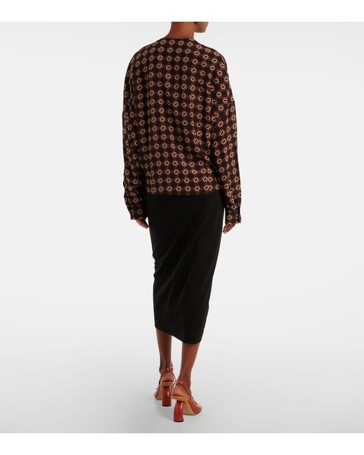 Dries Van Noten Black Draped Printed Silk Top
