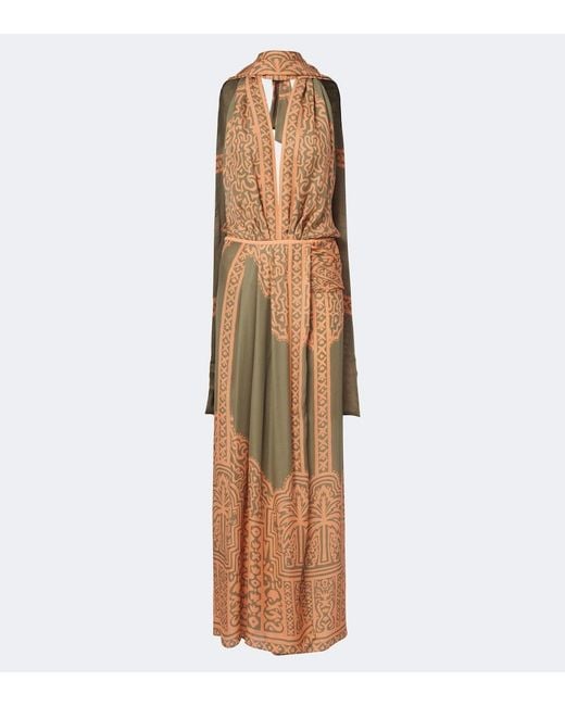 Johanna Ortiz Brown Printed Silk Maxi Dress