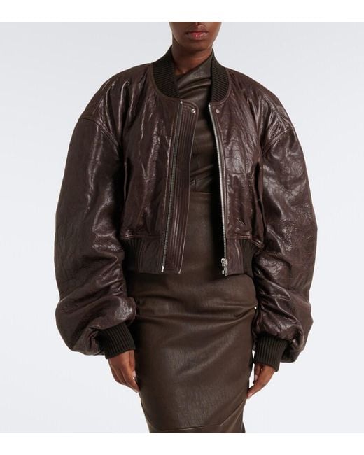 Rick Owens Brown Secchia Leather Bomber Jacket