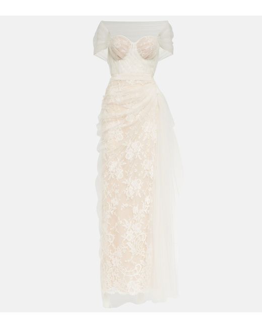 Alexander McQueen White Bridal Guipure Lace And Tulle Gown