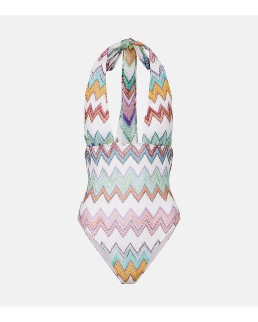 Missoni White Zigzag Lame Swimsuit