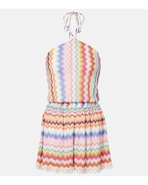 Missoni Red Zigzag Halterneck Lame Romper