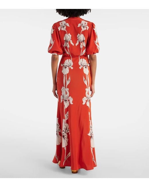 LaDoubleJ Red Marlene Floral Silk Maxi Dress
