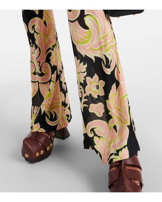 Pantalon evase imprime a taille haute Etro en coloris Metallic