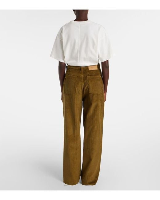 AMI Green Cotton Corduroy Wide-Leg Pants