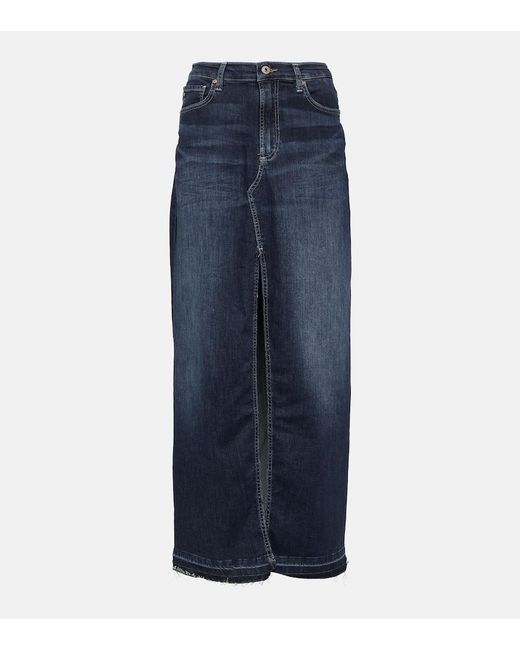 Gonna lunga di jeans a vita alta di AG Jeans in Blue
