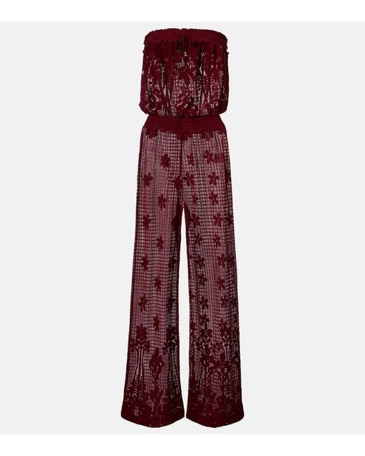 Melissa Odabash Red Viv Cotton-Blend Lace Jumpsuit
