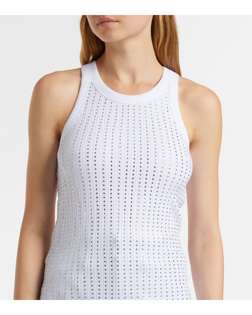 The Attico White Top Aus Baumwoll-Jersey Mit Kristallen
