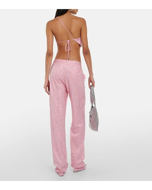 Area Pink Cropped-Top Aus Jersey Mit Kristallen