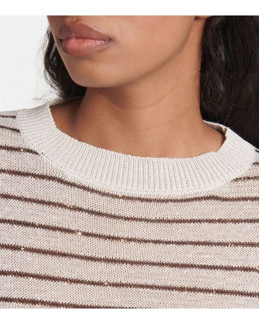 Brunello Cucinelli White Striped Cotton Sweater