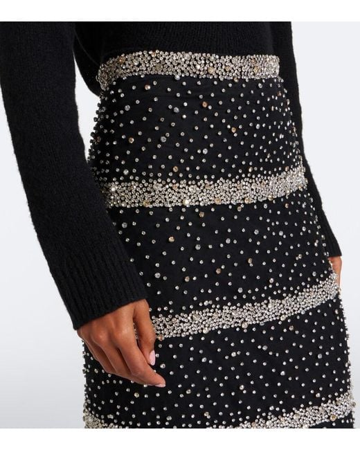 Costarellos Black Marice Crystal-Embellished Midi Skirt