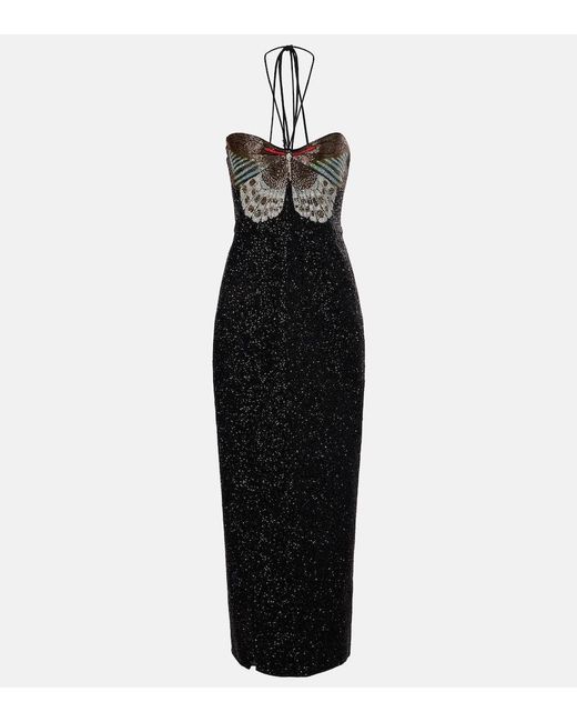 Clio Peppiatt Black Mariposa Embellished Halterneck Gown