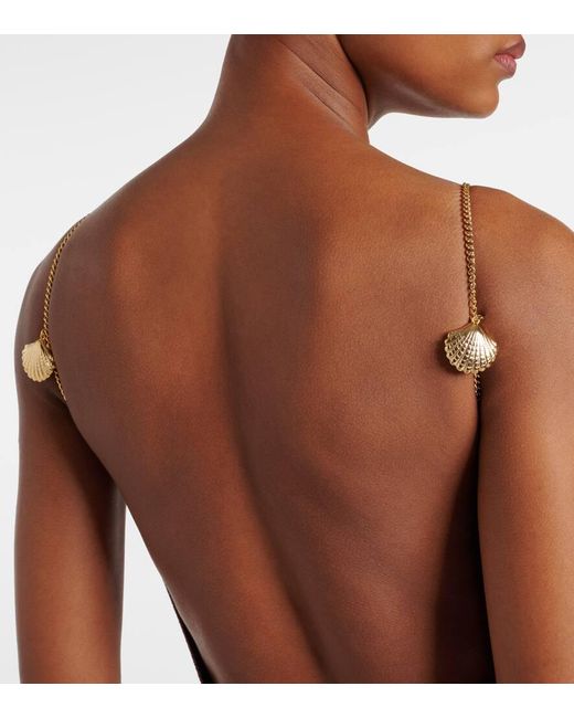 Oseree Red Lumiere Shells Embellished Swimsuit