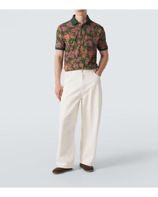 Etro Green Floral Cotton Pique Polo Shirt for men