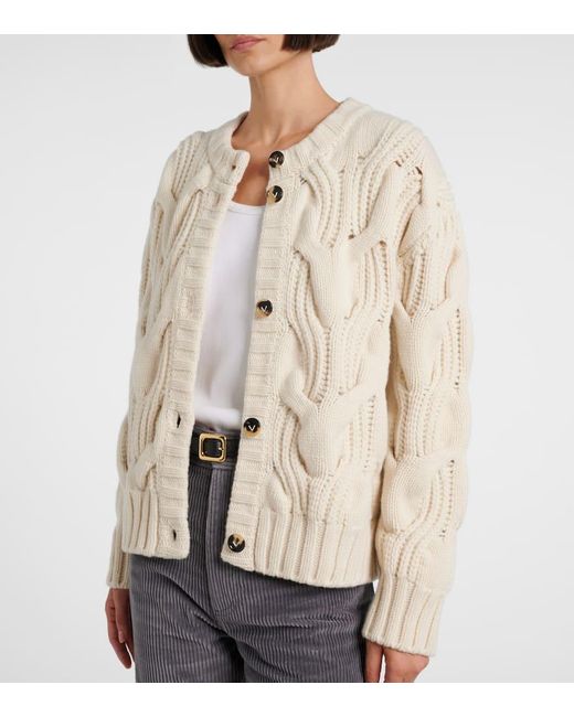 Bottega Veneta Natural Cable-Knit Wool Cardigan