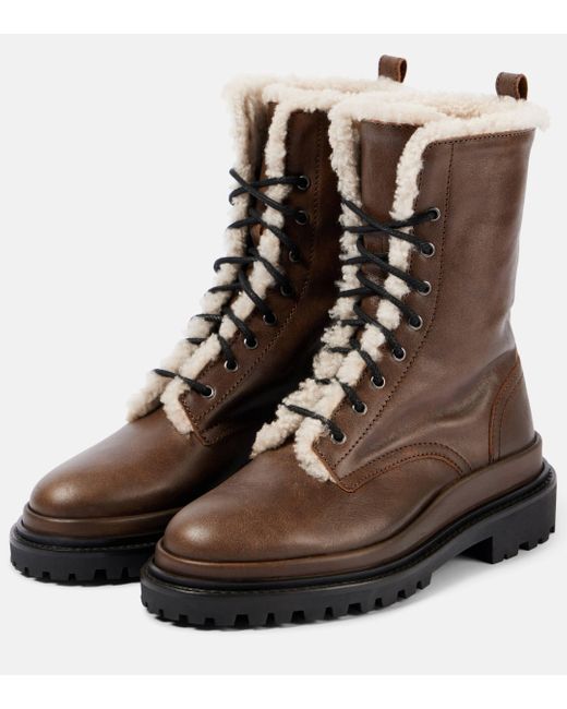 Isabel Marant Brown Ghiso Shearling-Lined Leather Combat Boots