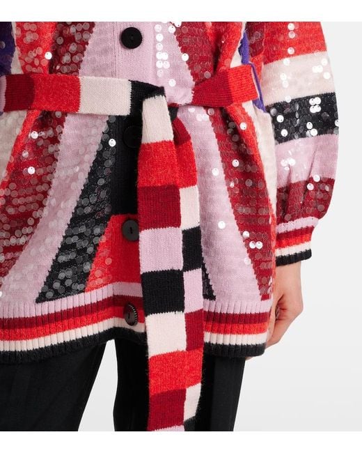 Cardigan A Righe Con Paillettes di Farm Rio in Red