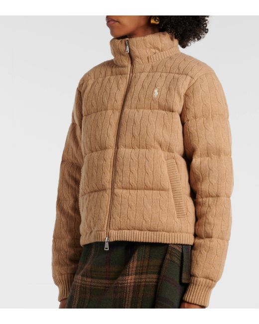Polo Ralph Lauren Cable knit Wool And Cashmere Down Jacket in Natural Lyst UK