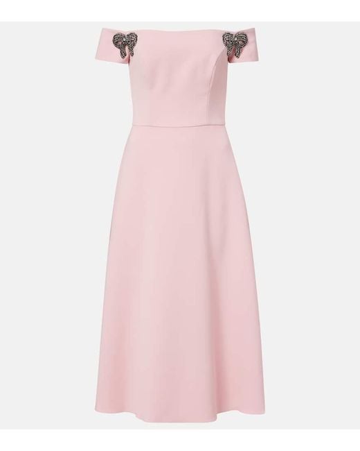 Carolina Herrera Pink Embellished Off-Shoulder Midi Dress