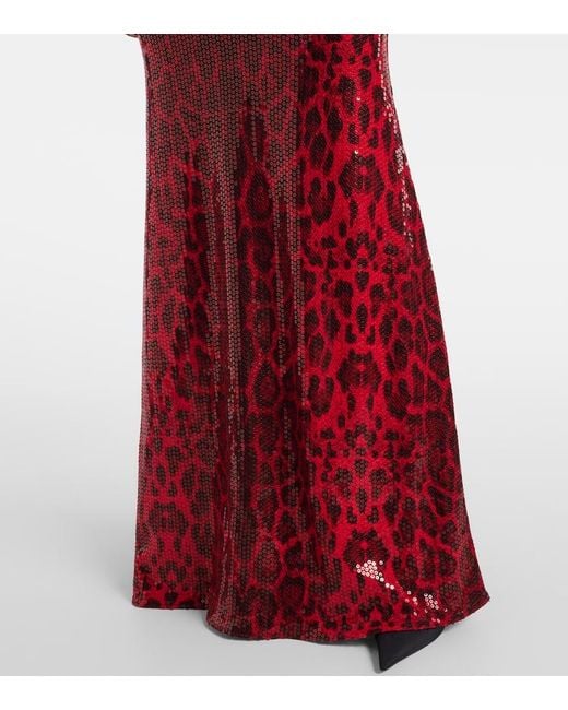 The New Arrivals Ilkyaz Ozel Red Sequined Leopard-Print Open-Back Gown