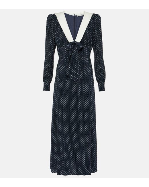 Alessandra Rich Blue Bow-detail Silk Midi Dress