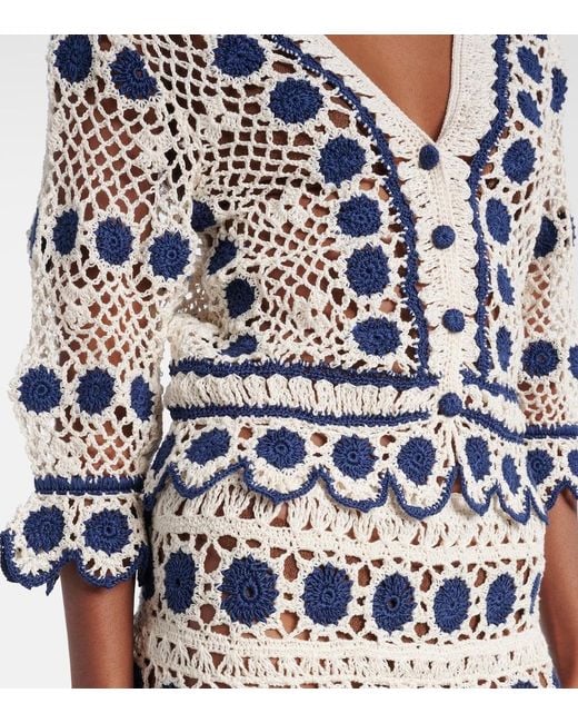 Anna Kosturova Blue Bouquette Crochet Cotton Cardigan