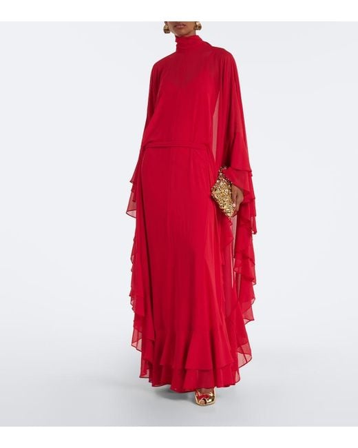 De La Vali Red Socorro Chiffon Maxi Dress