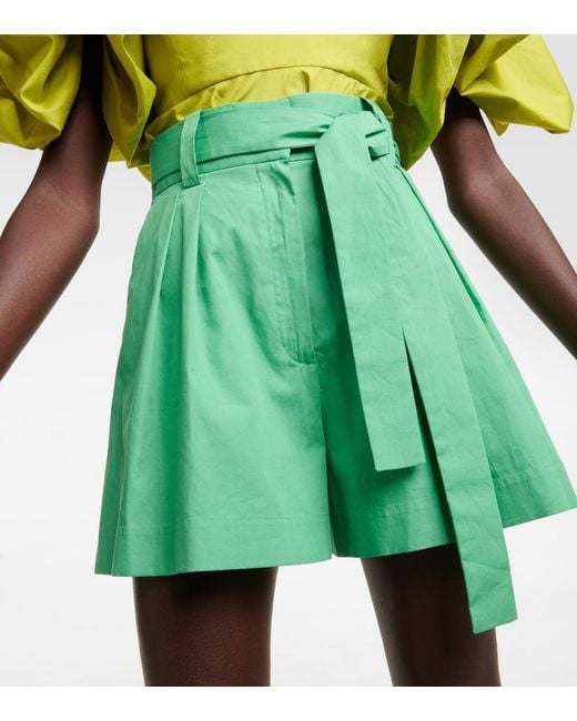 Oscar de la Renta Green High-Rise Wide-Leg Cotton Shorts