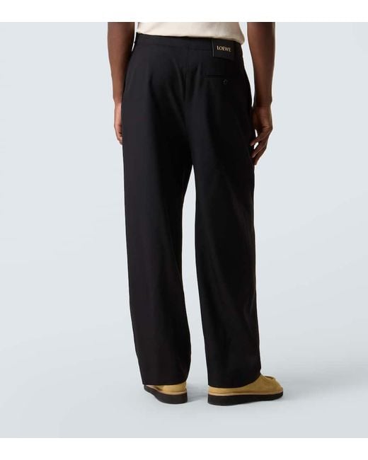 Loewe Black Belted Wool Straight Pants for men