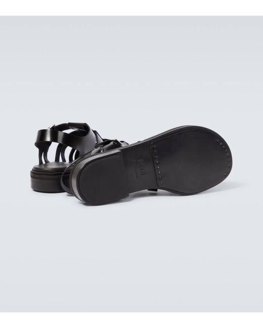 AMI Black Leather Fisherman Sandals for men