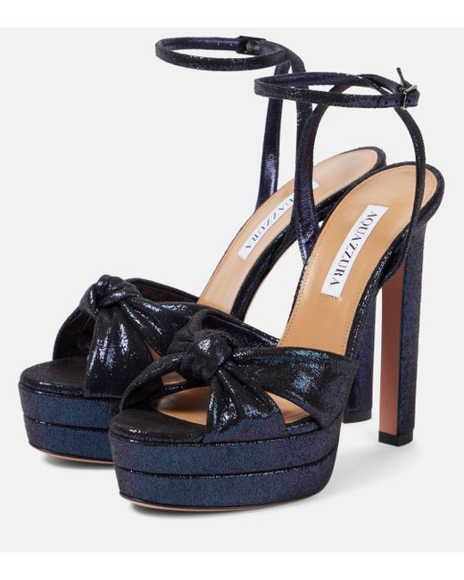 Aquazzura Blue Cupid Plateau 130 Satin Platform Sandals