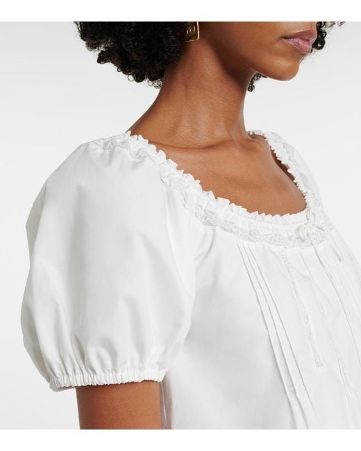 Faithfull The Brand White Galle Lace-Trimmed Cotton Top