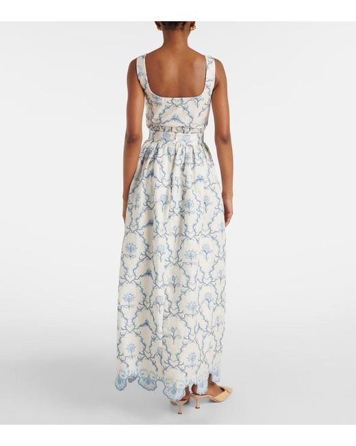 Agua Bendita Blue Tangelo Floral Linen Maxi Skirt