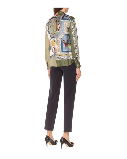 Ferragamo Printed Silk Shirt in Green - Lyst