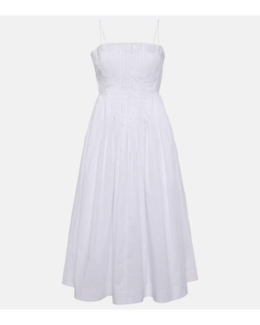 Staud White Bella Cotton Poplin Midi Dress
