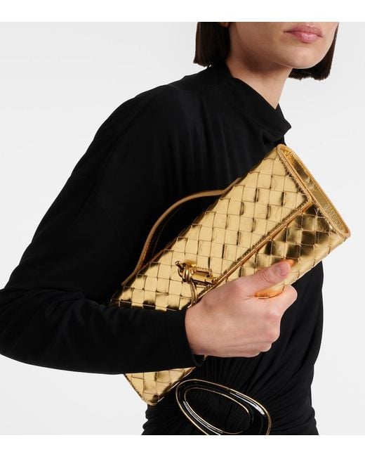 Bottega Veneta Andiamo Intrecciato Metallic Leather Clutch