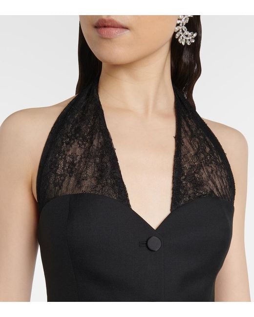 Nina Ricci Black Lace-Trimmed Halterneck Vest