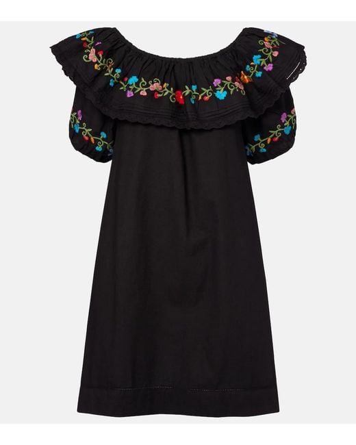 Rixo Black Besticktes Minikleid Saige Aus Baumwolle