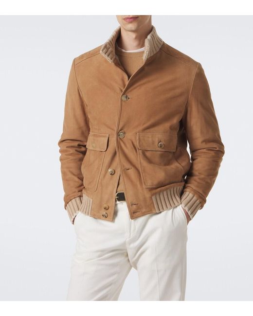 Fedeli Brown Cashmere-Trimmed Suede Jacket for men