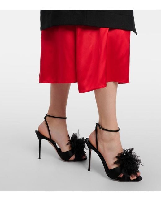 Aquazzura Black Poeme 105 Satin Slingback Sandals